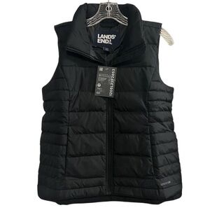 Lands' End Women's Black Puffer Vest Size S Quilted Lightweight Snap Pockets